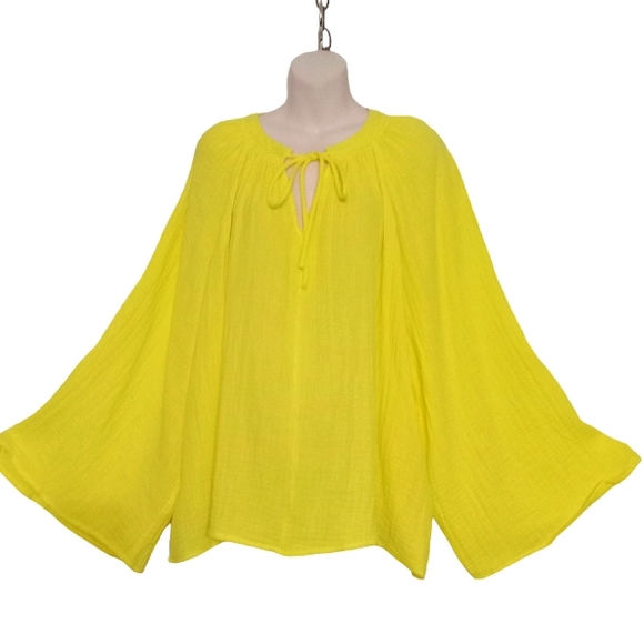 Scoop Tops - Scoop Sunny Yellow Textured Long Sleeve Cotton Top Sz XL